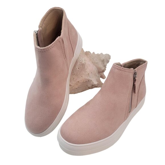 BUY ONE GET ONE FREE Soda Route High Top Sneaker Side Zipper Blush Faux Suede - Picture 3 of 6